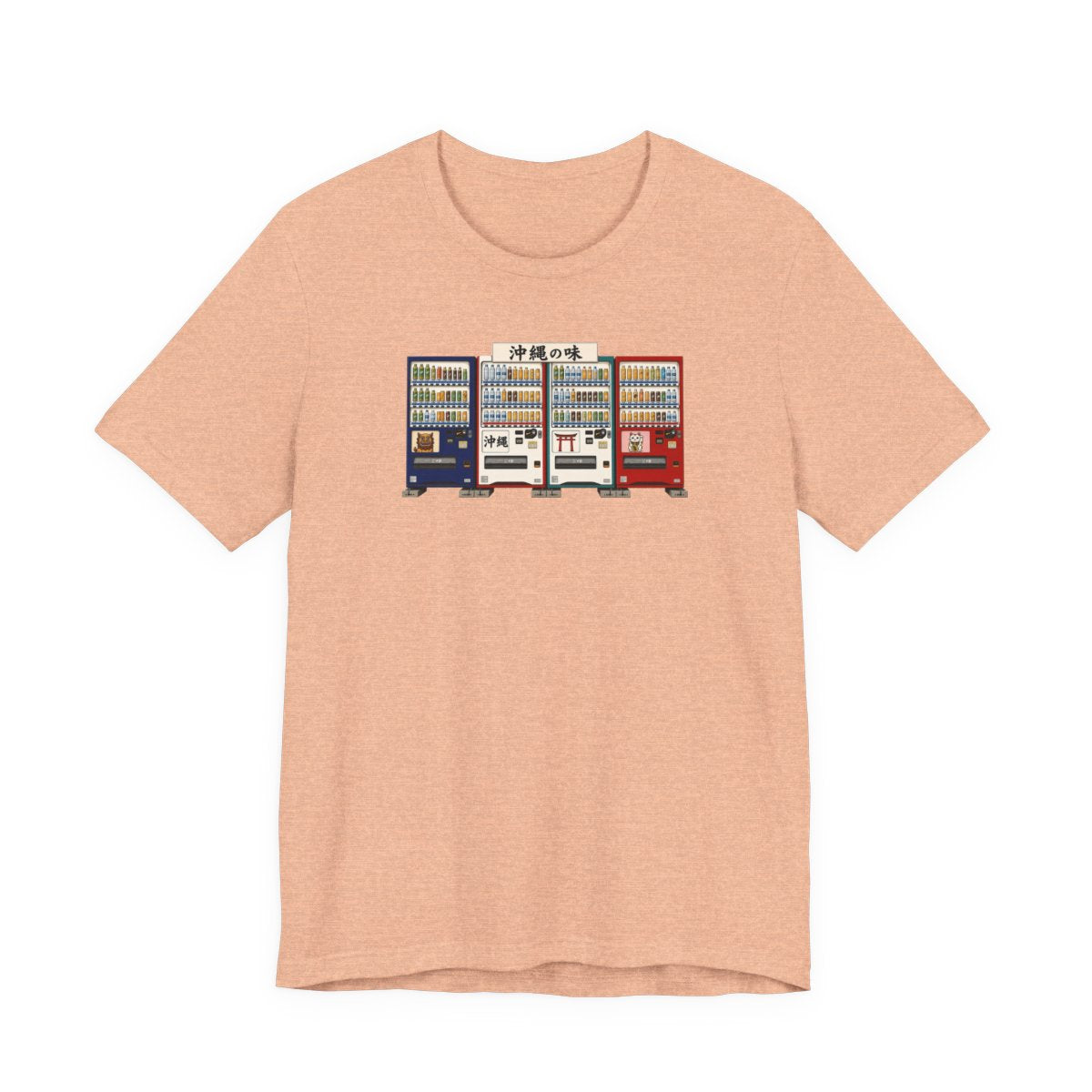 Okinawa vending machines tee, Heather Peach, front view