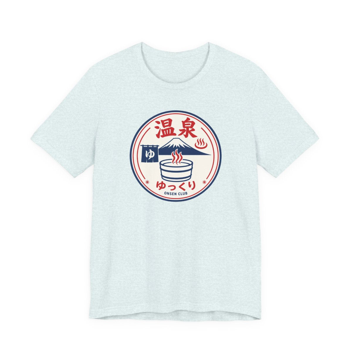 Onsen Club tee, Heather Ice Blue, front view