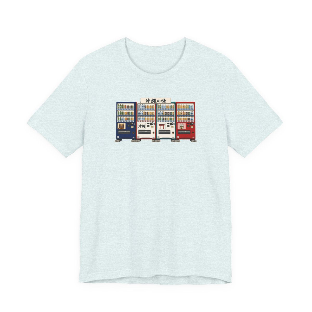 Okinawa vending machines tee, Heather Ice Blue, front view