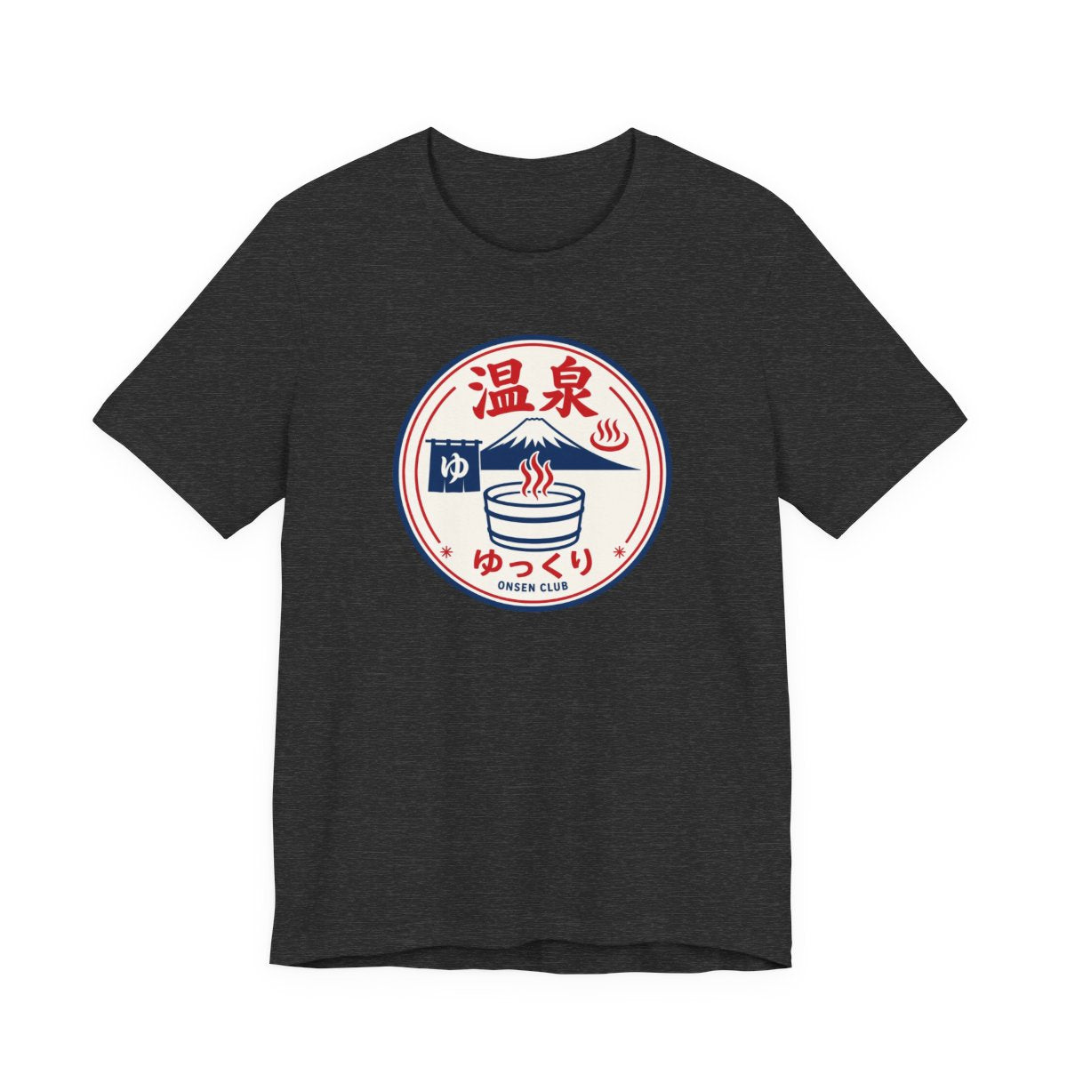 Onsen Club tee, Dark Grey Heather, front view