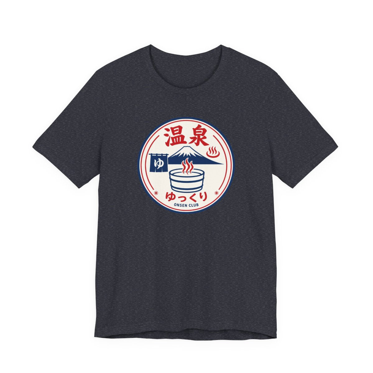 Onsen Club tee, Heather Navy, front view