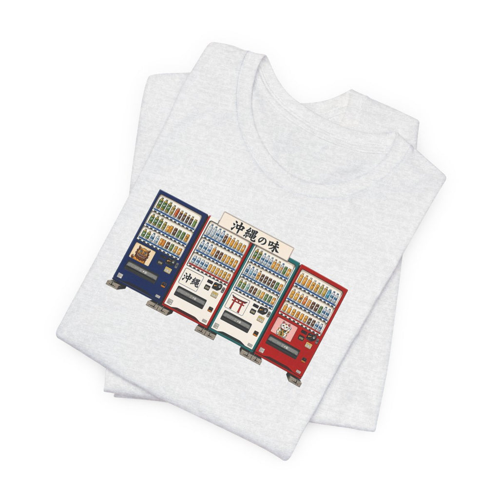 Okinawa vending machines tee, Ash, folded view