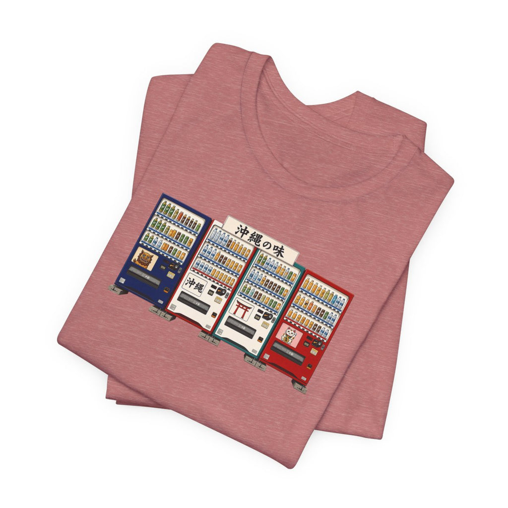 Okinawa vending machines tee, Heather Mauve, folded view