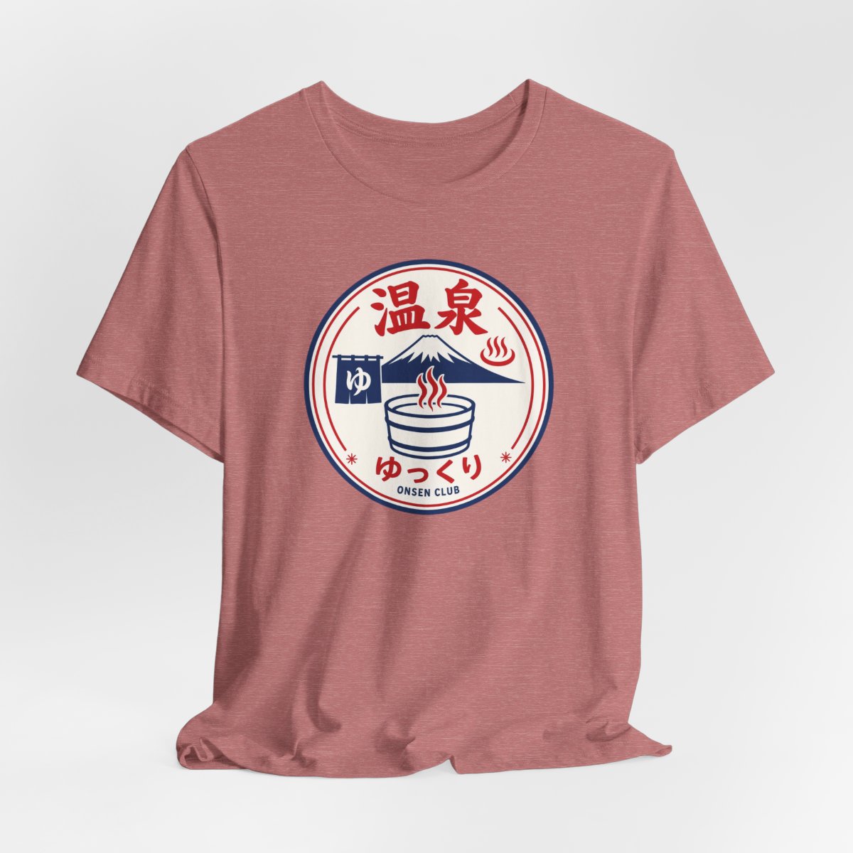 Onsen Club tee, Heather Mauve, hanging view