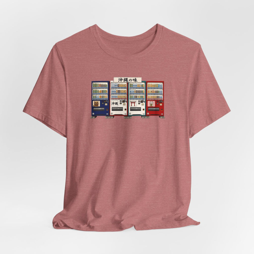 Okinawa vending machines tee, Heather Mauve, hanging view