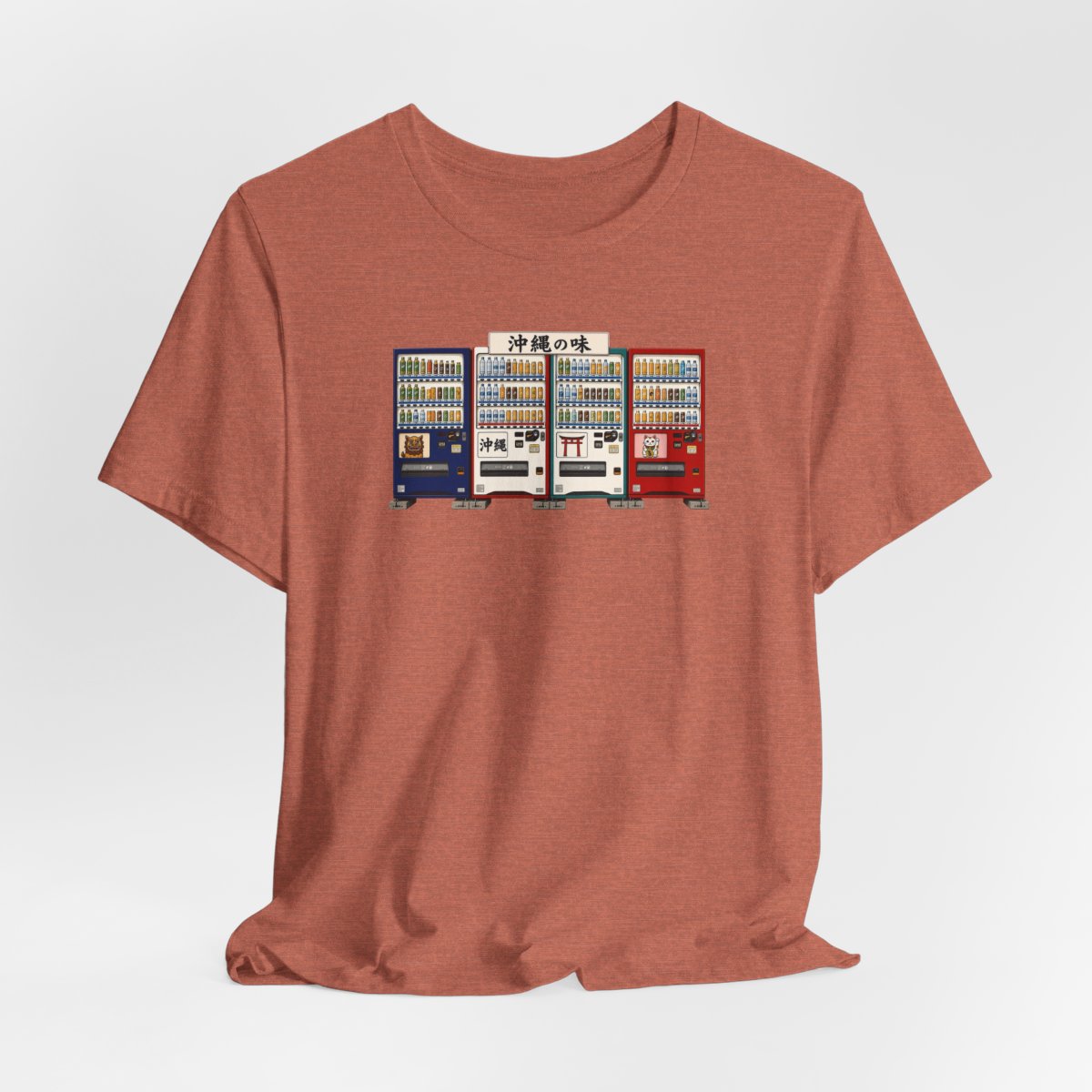 Okinawa vending machines tee, Heather Clay, hanging view