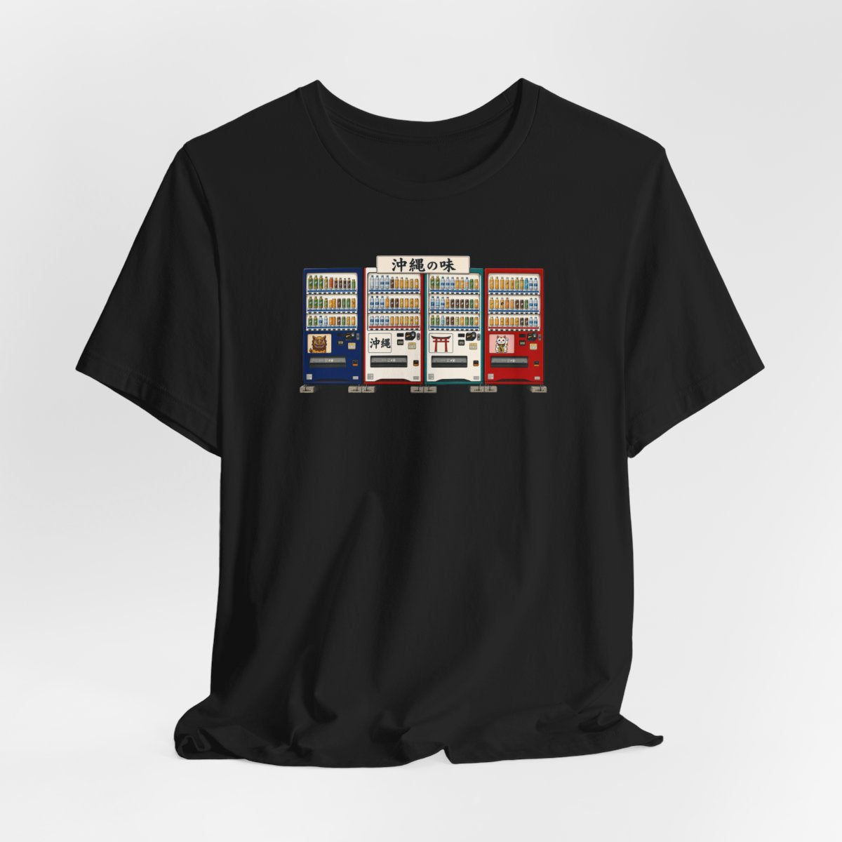 Okinawa vending machines tee, Black, hanging view