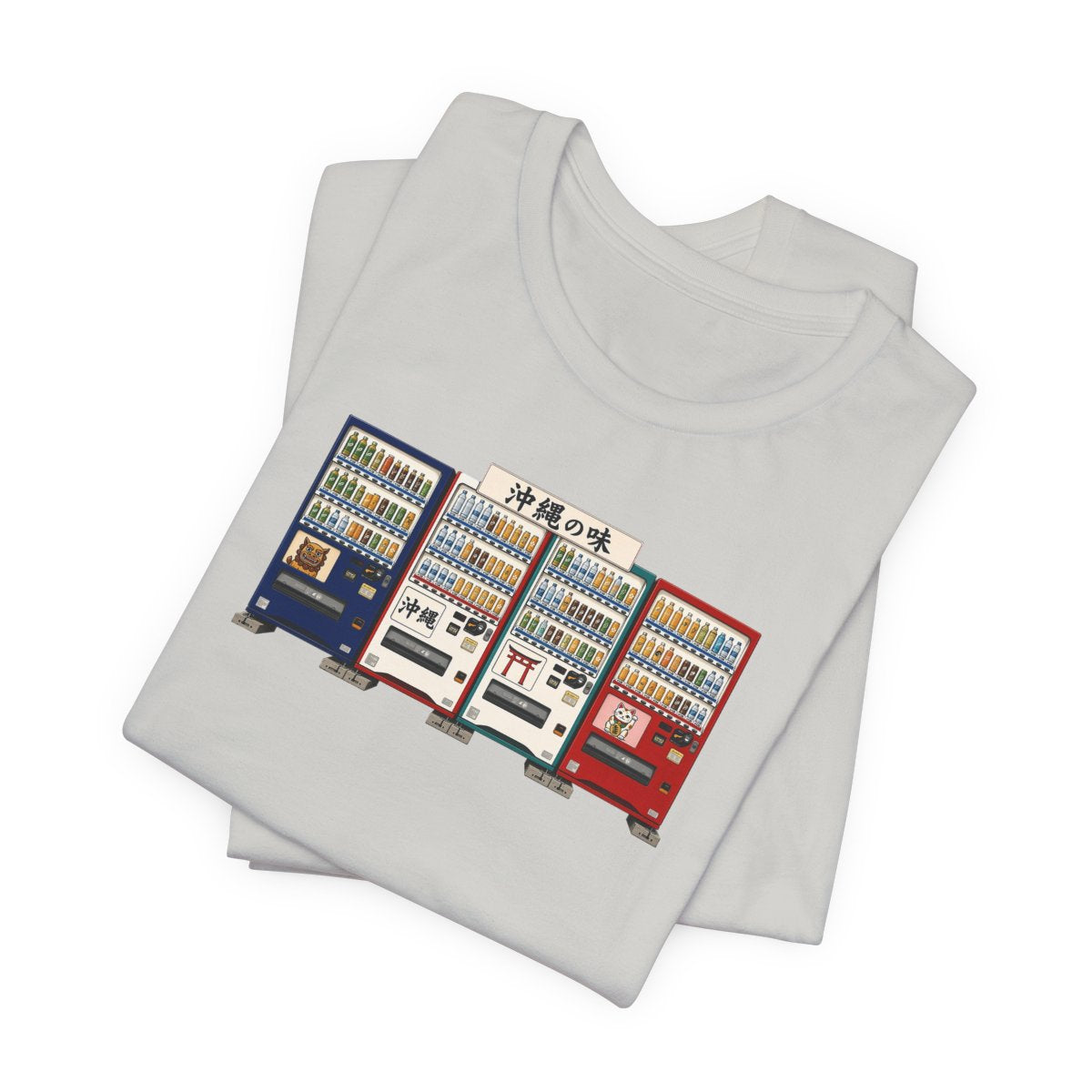 Okinawa vending machines tee, Silver, folded view