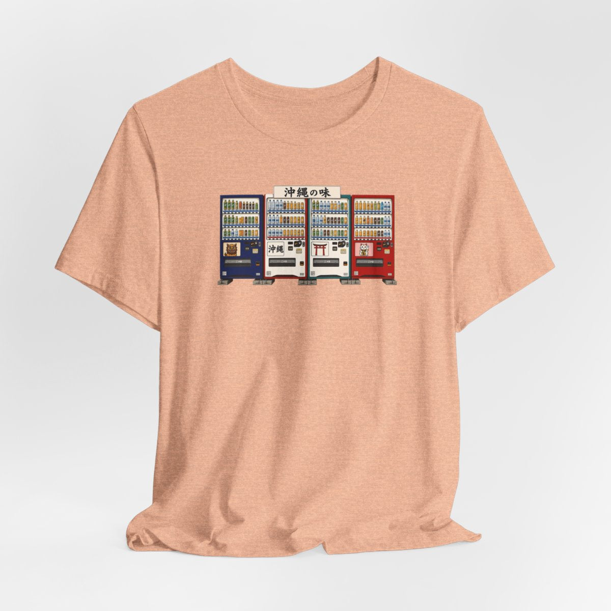 Okinawa vending machines tee, Heather Peach, hanging view