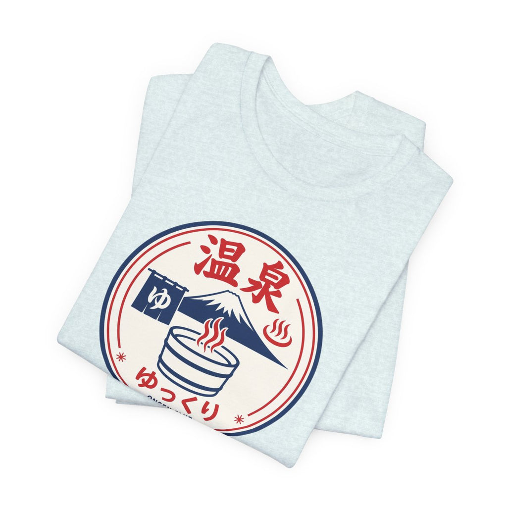 Onsen Club tee, Heather Ice Blue, folded view