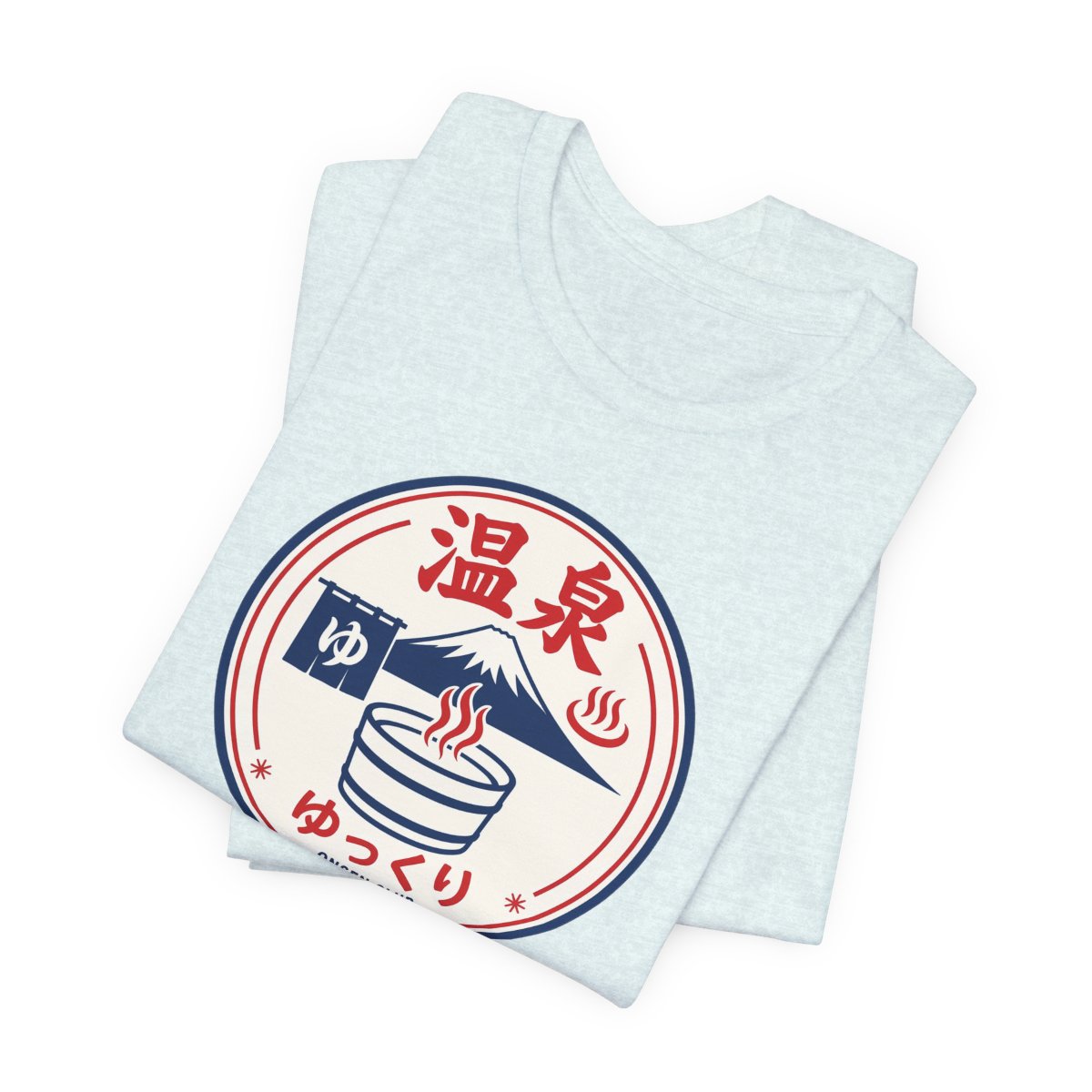 Onsen Club tee, Heather Ice Blue, folded view