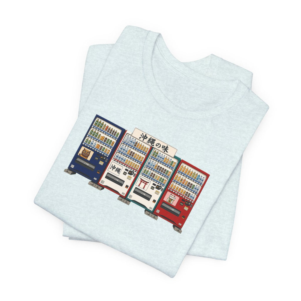 Okinawa vending machines tee, Heather Ice Blue, folded view