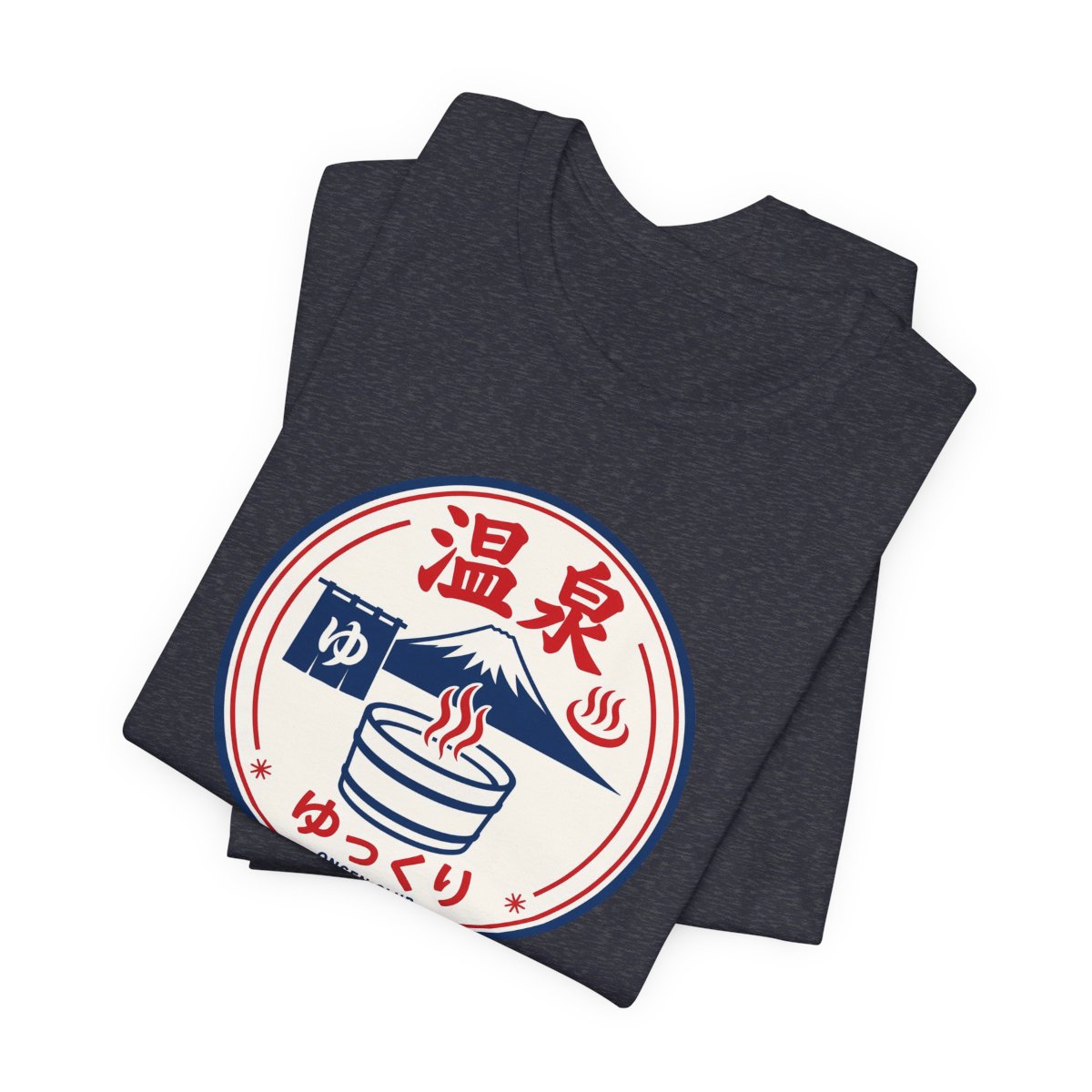 Onsen Club tee, Heather Navy, folded view