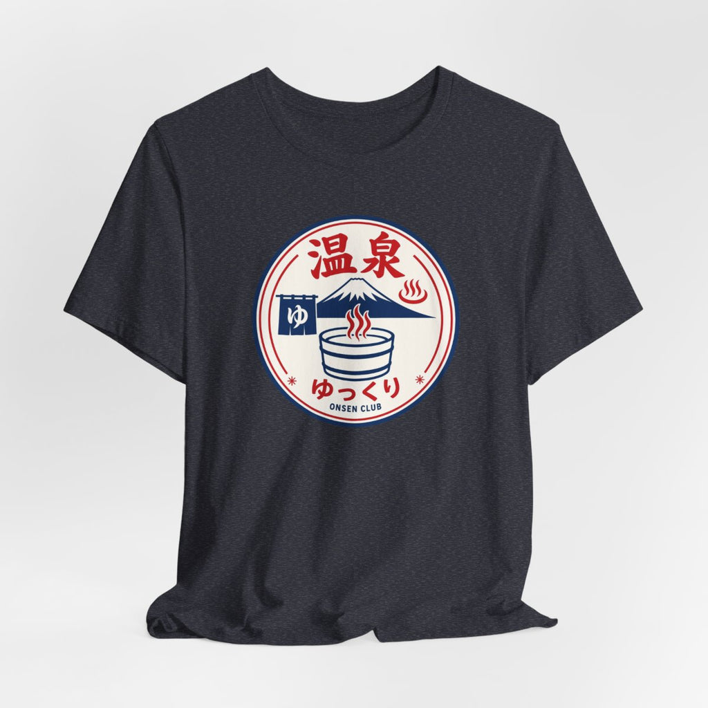 Onsen Club tee, Heather Navy, hanging view
