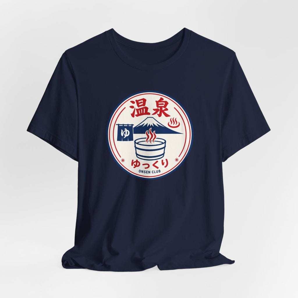 Onsen Club tee, Navy, hanging view