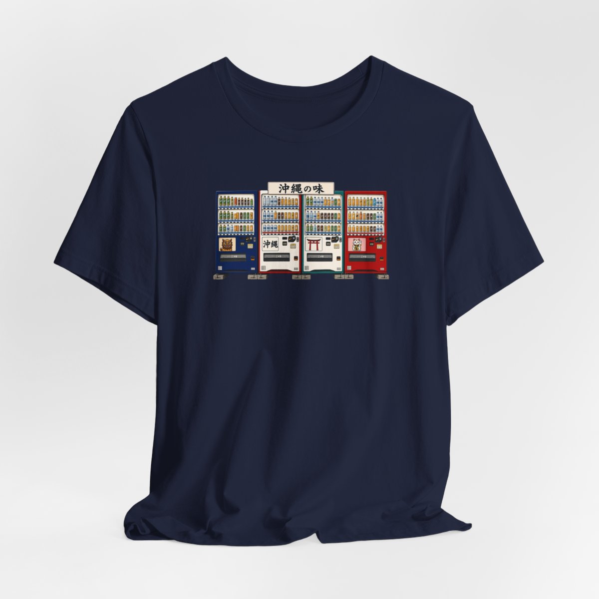 Okinawa vending machines tee, Navy, hanging view
